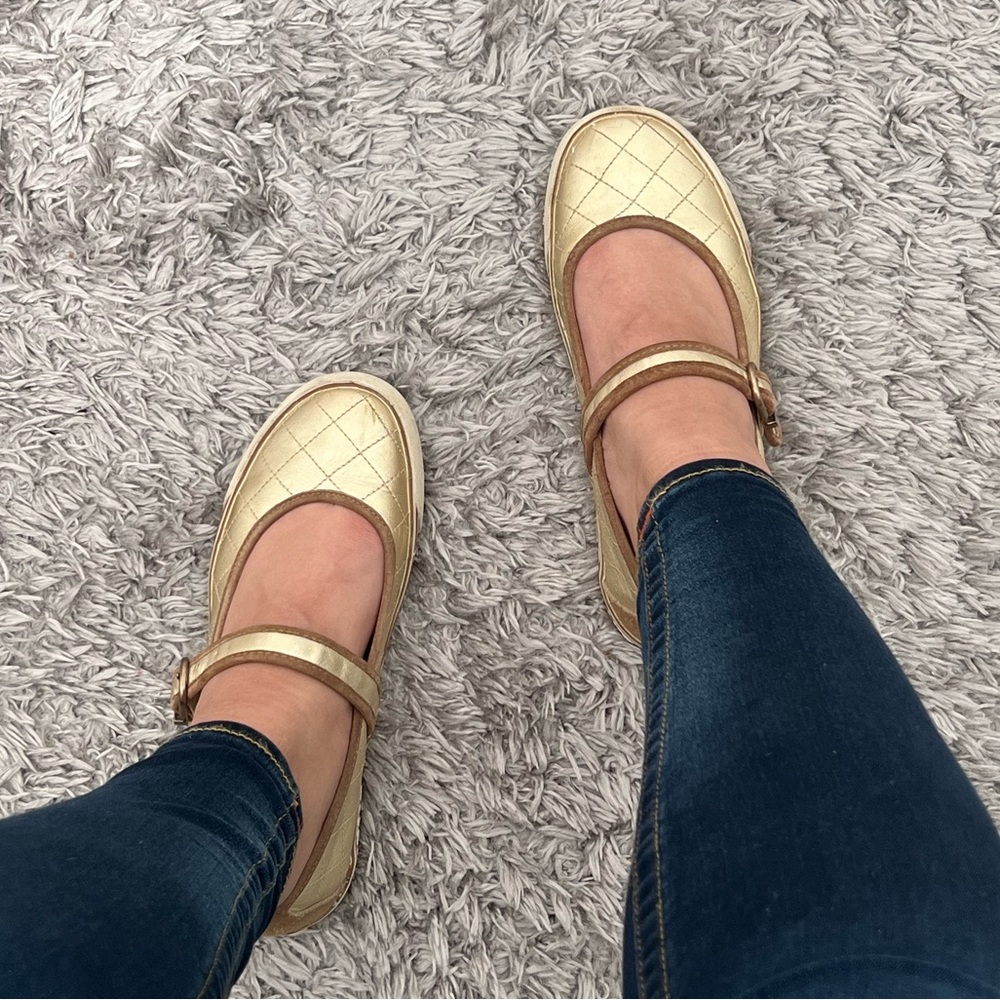 Juicy Couture Gold Quilted Mary Jane Flats